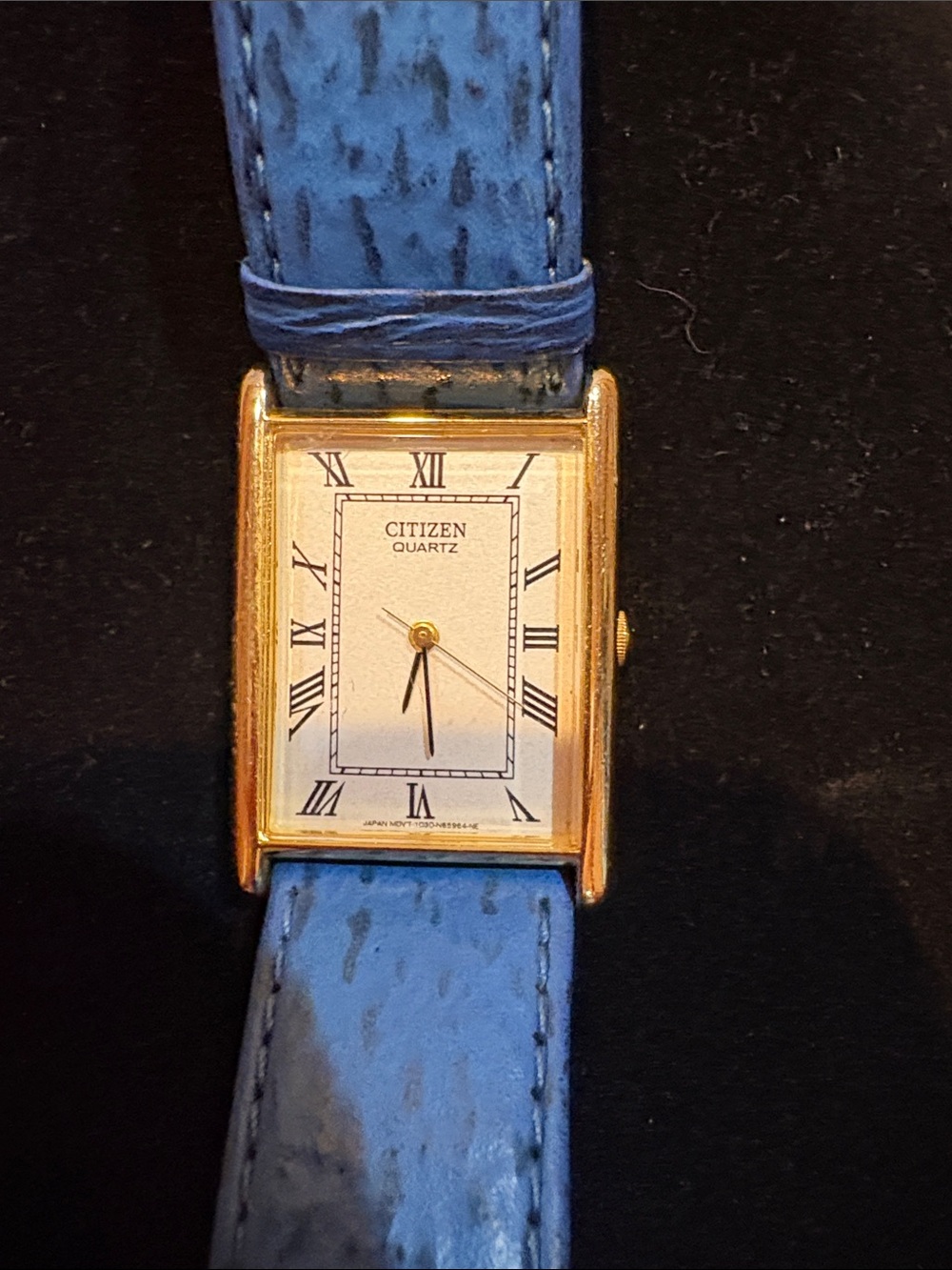 Citizen Quartz Blue Rectangular Tank Watch with Blue Leather Strap
